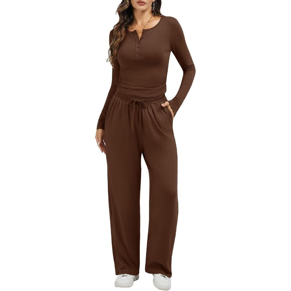 Women’s Matching Piece Set Soft Polyester Spandex Crop & Wide-Leg Pants